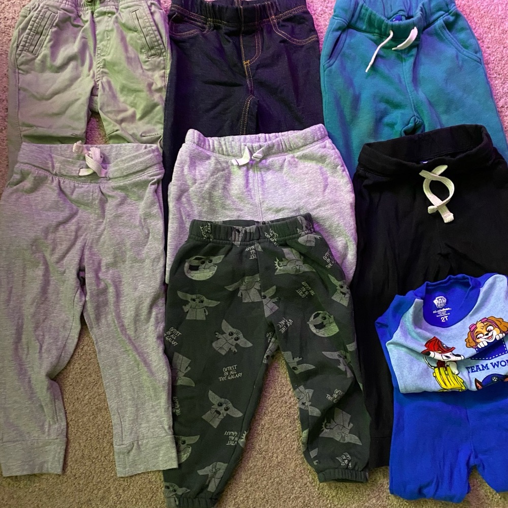 👶🏼Toddler Pants (Bundle of 7) with Free Paw Patrol PJ set sz 18-24months & 2T - Picture 2 of 12